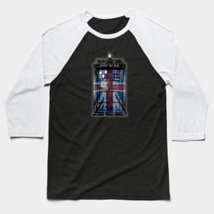 Blue Phone Booth with rustic british flag paint Baseball T-Shirt